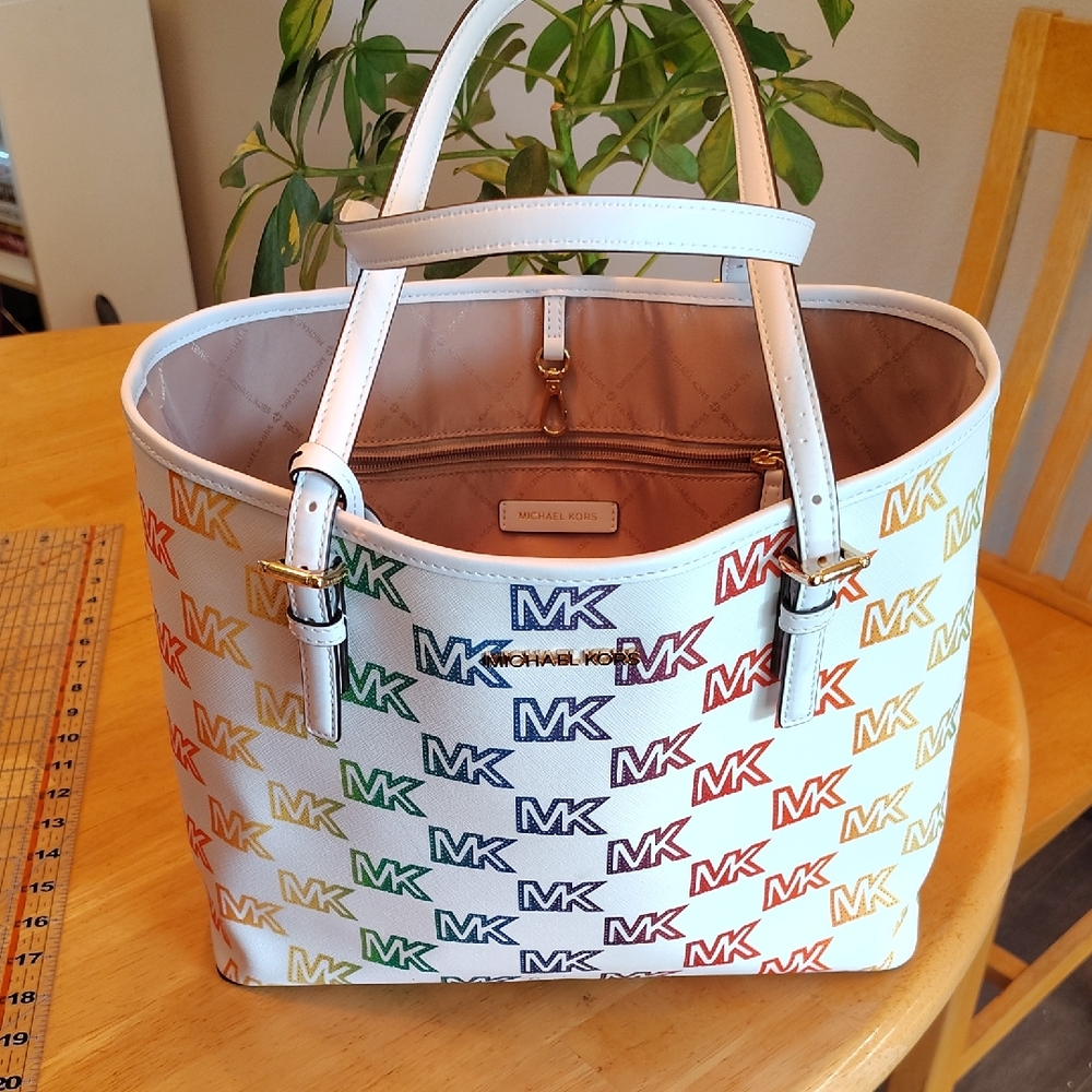 Michael Kors White Multicolor Logo Tote